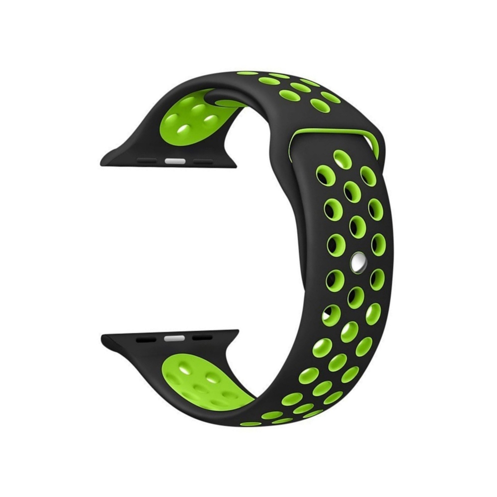 Curea sport Apple Watch 42mm Series 1,2,3,4 sau 5 de 44mm silicon negru cu verde imagine